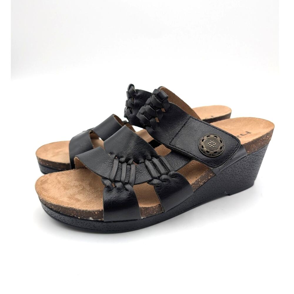 Hälsa Footwear Genoa Wedge Sandals Open Toe Women's Black Size US8M EU38